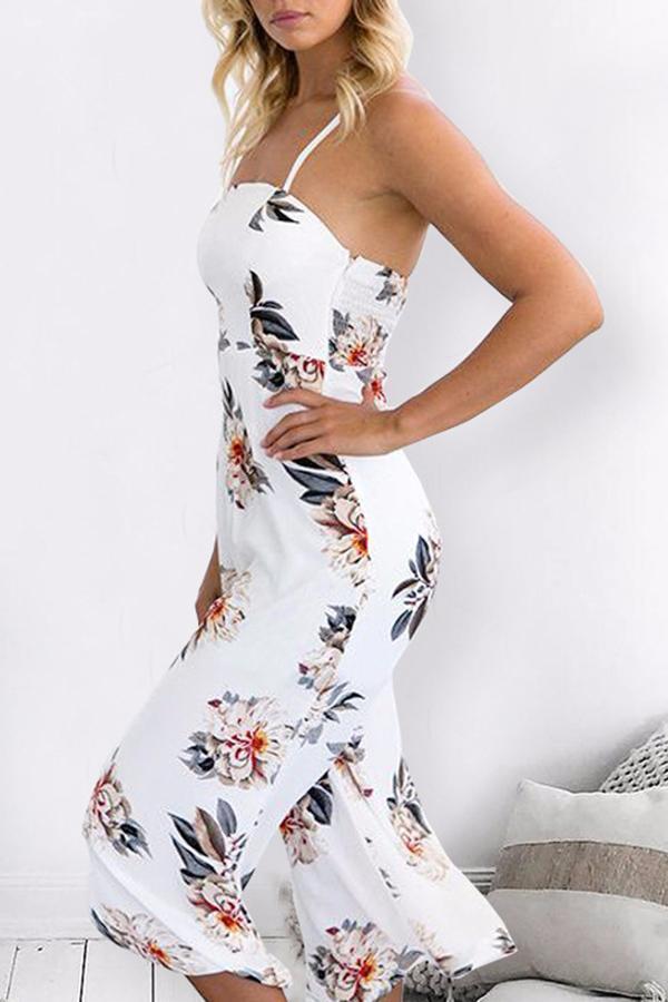 creamtopmall Spaghetti Strap Sleeveless Loose Floral Jumpsuit