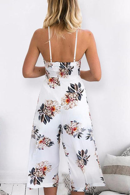 creamtopmall Spaghetti Strap Sleeveless Loose Floral Jumpsuit