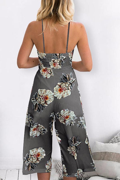 creamtopmall Spaghetti Strap Sleeveless Loose Floral Jumpsuit