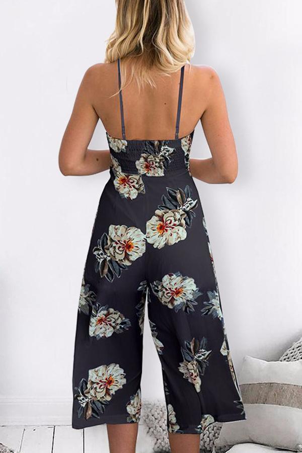 creamtopmall Spaghetti Strap Sleeveless Loose Floral Jumpsuit