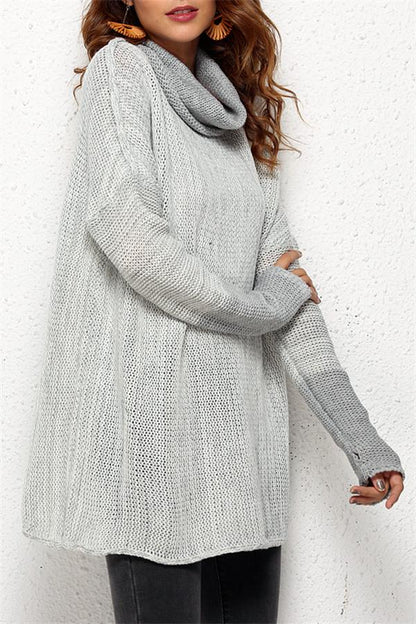 Creamtopmall Spliced Turtleneck Loose Pullover Sweater