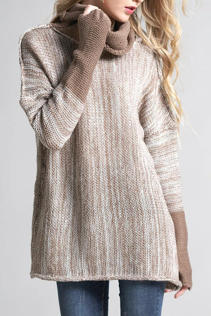 Creamtopmall Spliced Turtleneck Loose Pullover Sweater