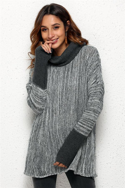 Creamtopmall Spliced Turtleneck Loose Pullover Sweater