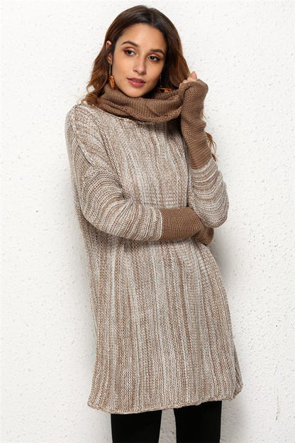 Creamtopmall Spliced Turtleneck Loose Pullover Sweater