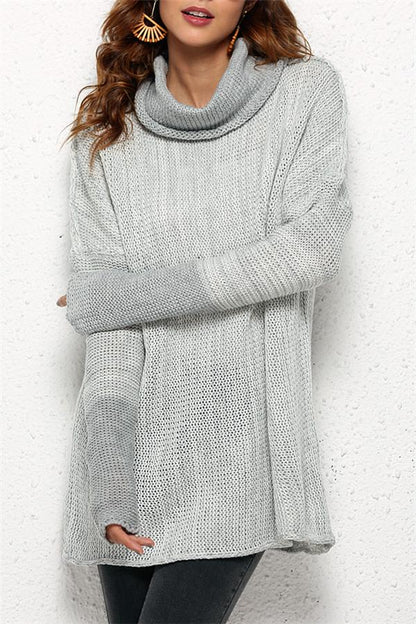 Creamtopmall Spliced Turtleneck Loose Pullover Sweater - Brown