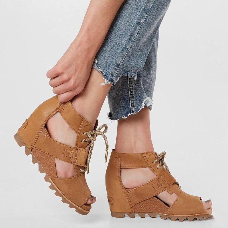 Creamtopmall Spring And Summer High Slope With Lace-up Sandals