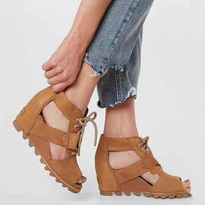 Creamtopmall Spring And Summer High Slope With Lace-up Sandals