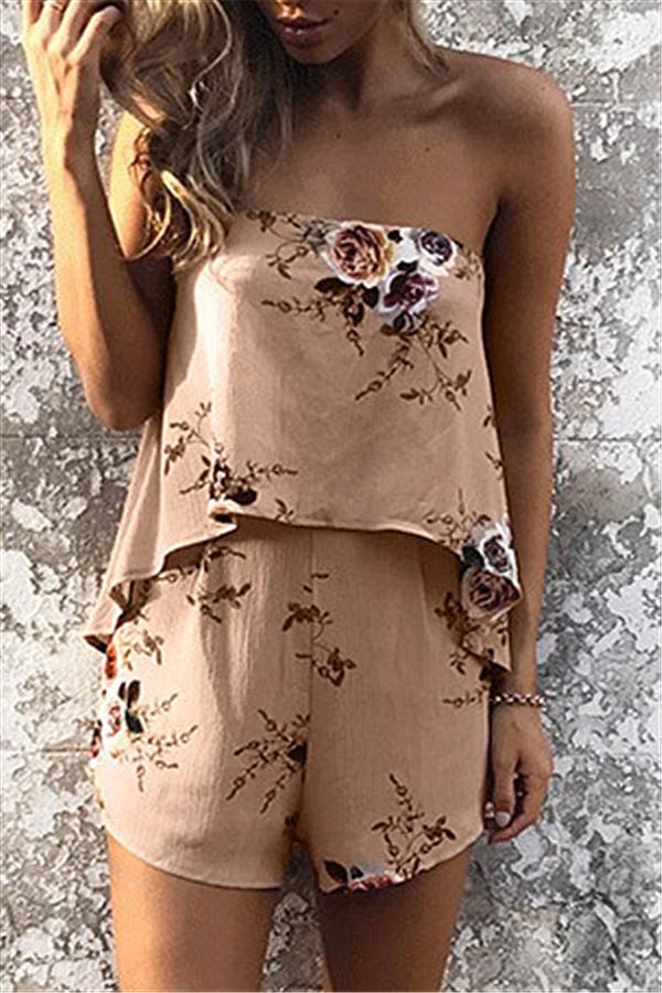 creamtopmall Streetwear Floral Strapless Romper