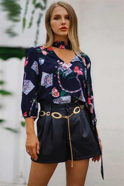 Creamtopmall Streetwear Floral V Neck Loose Blouse