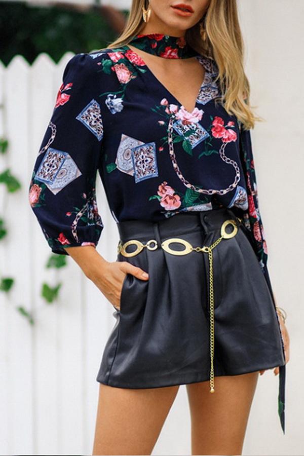 Creamtopmall Streetwear Floral V Neck Loose Blouse