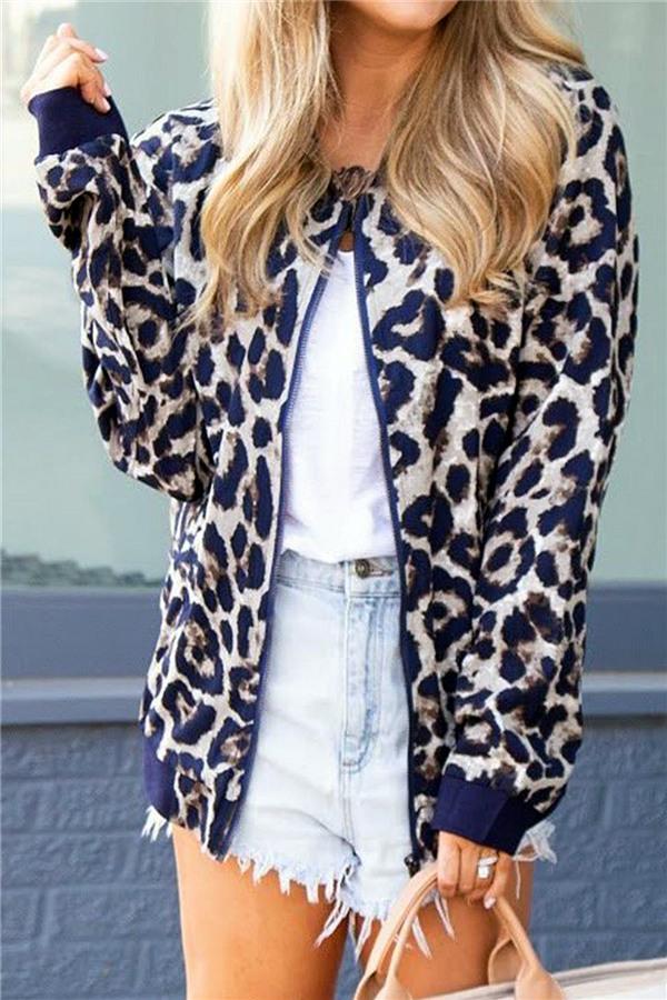 Creamtopmall Streetwear Leopard Zip Jackets