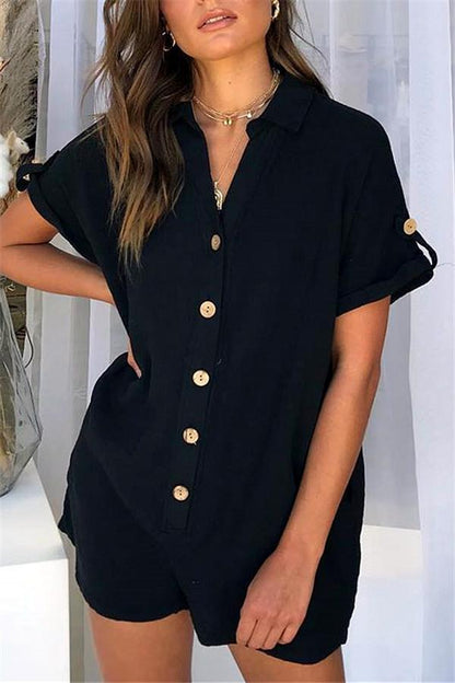 creamtopmall Streetwear Short Sleeve Shirt Romper