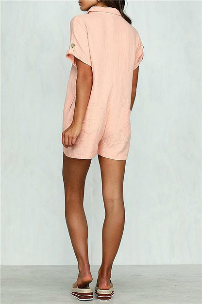 creamtopmall Streetwear Short Sleeve Shirt Romper