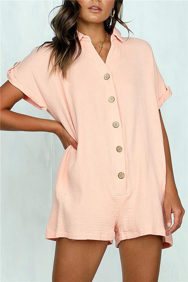 creamtopmall Streetwear Short Sleeve Shirt Romper