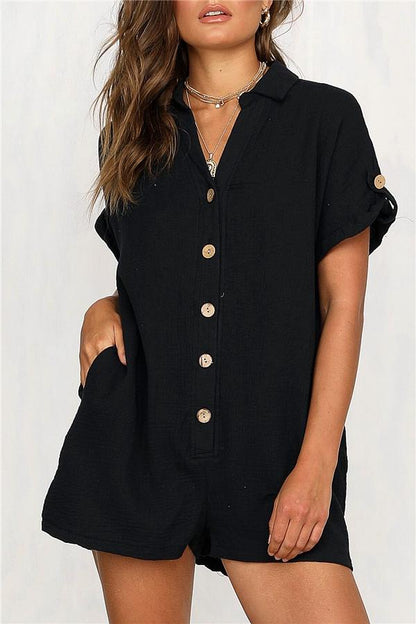 creamtopmall Streetwear Short Sleeve Shirt Romper