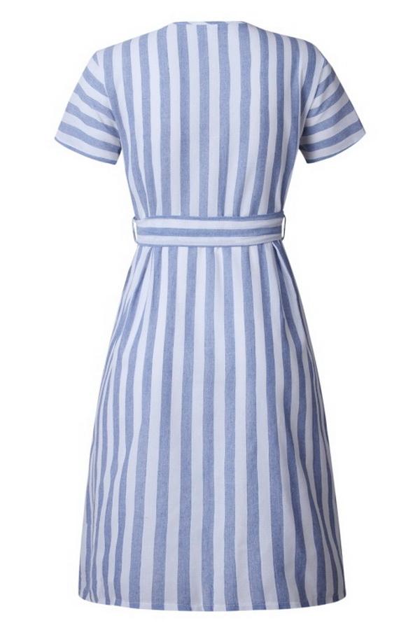 Creamtopmall Stripe Pocket V-neck Single Breasted Dress