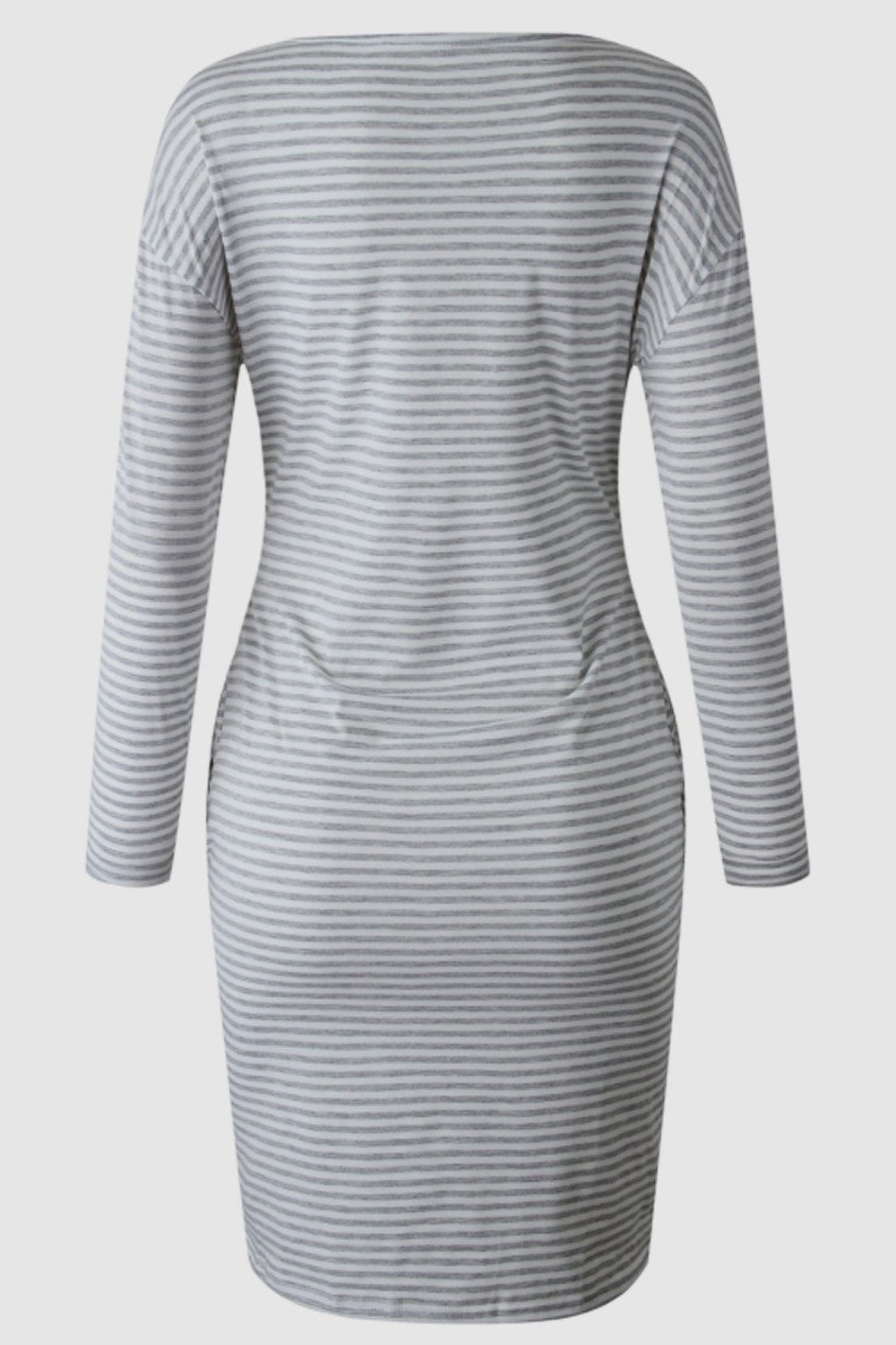 Creamtopmall Striped Belt Long-sleeve Dress