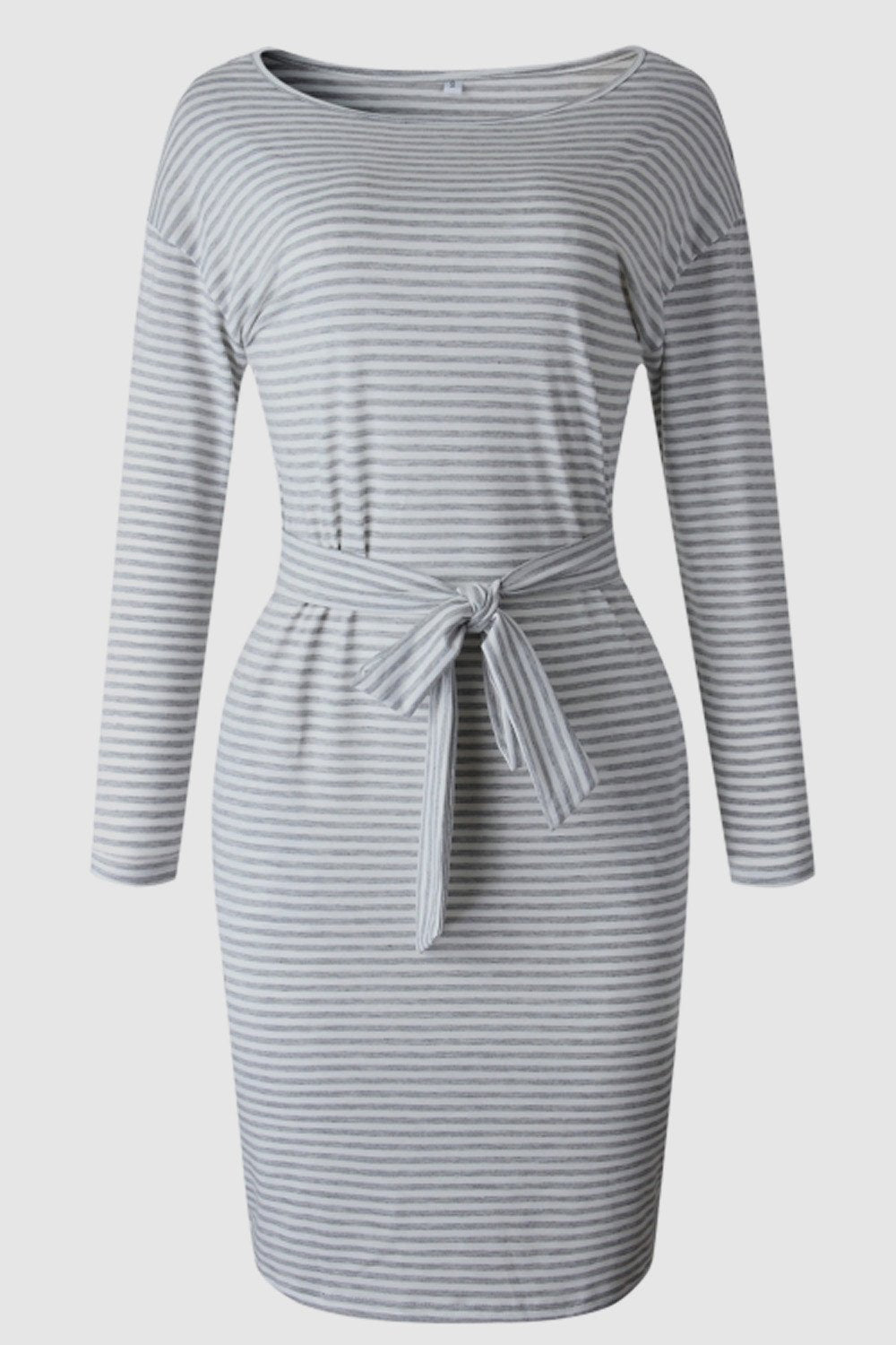 Creamtopmall Striped Belt Long-sleeve Dress