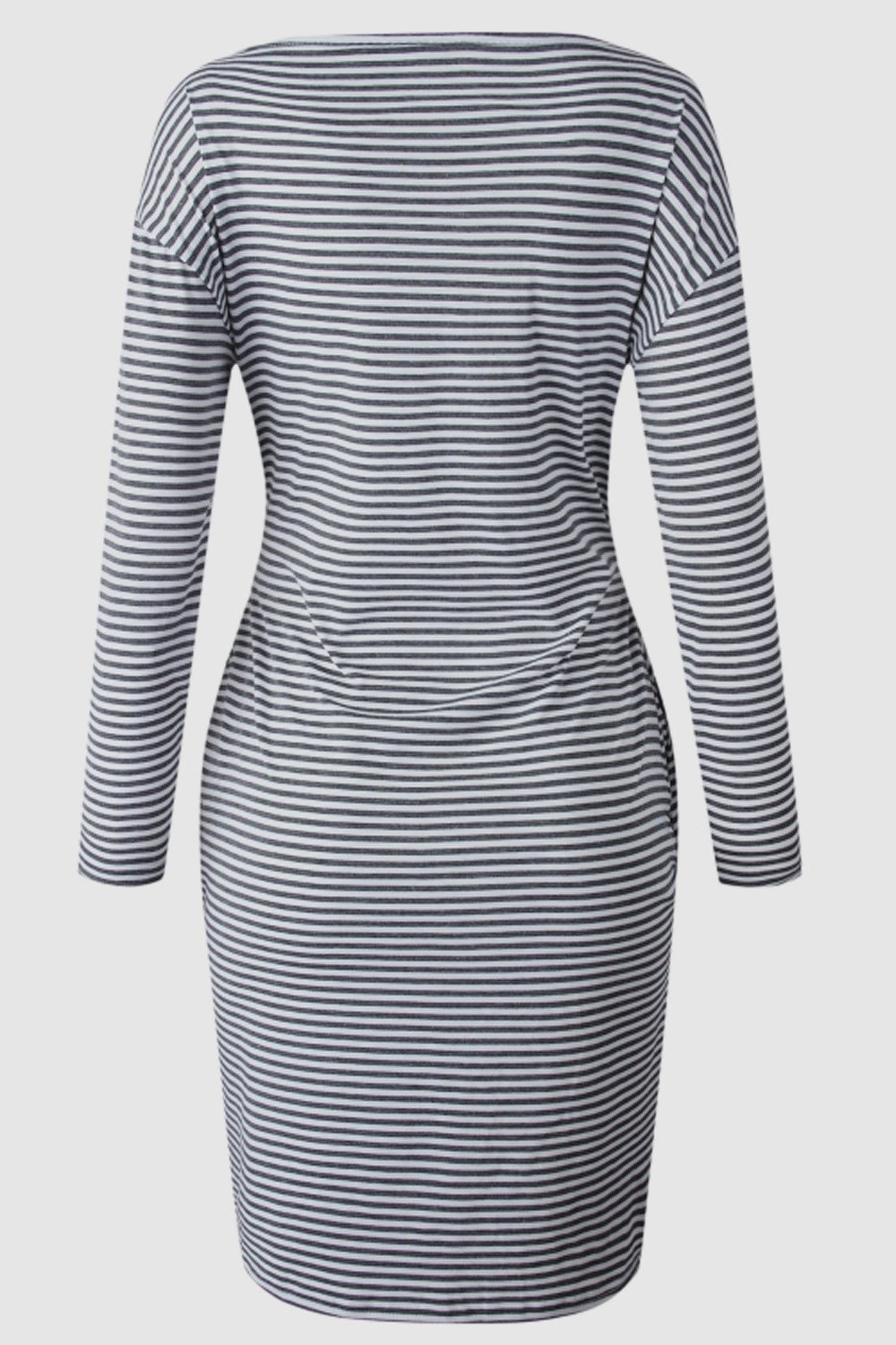 Creamtopmall Striped Belt Long-sleeve Dress