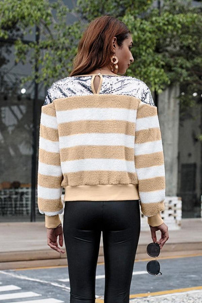 Creamtopmall Striped Round Neck Plush Loose Sweater