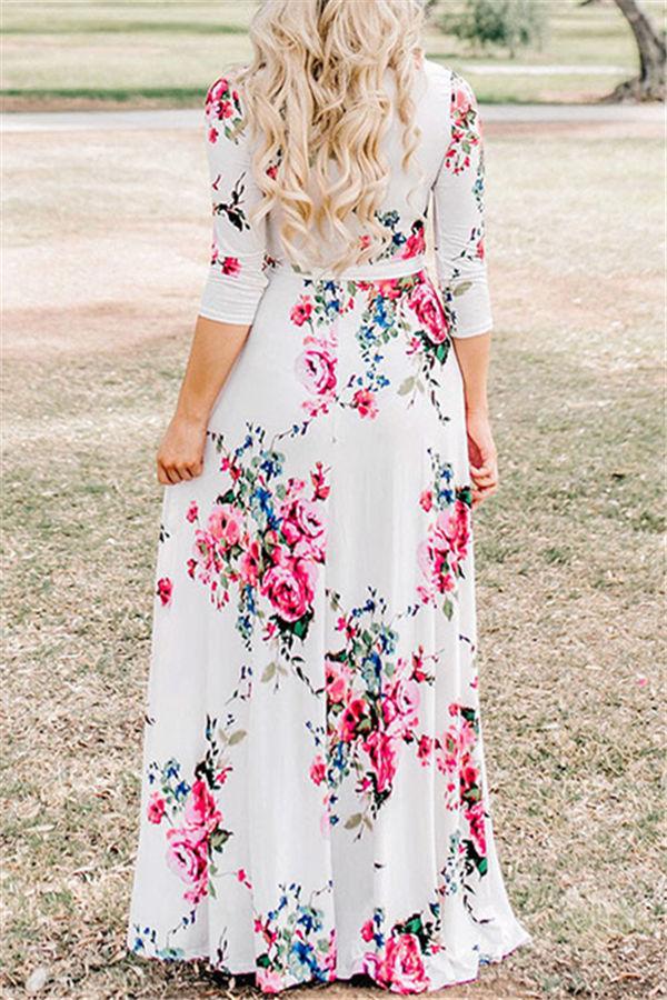 Creamtopmall Floral Half Sleeve Maxi Dress