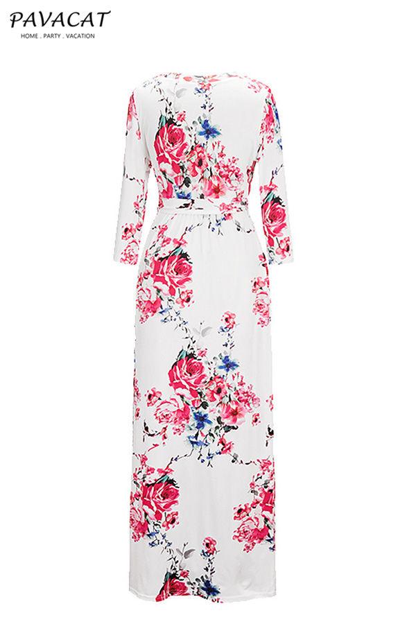 Creamtopmall Floral Half Sleeve Maxi Dress