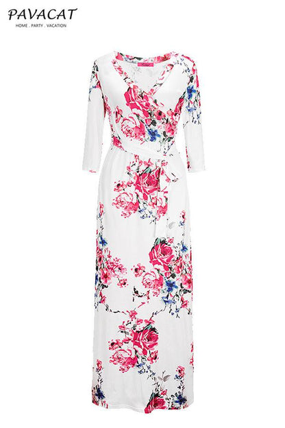 Creamtopmall Floral Half Sleeve Maxi Dress