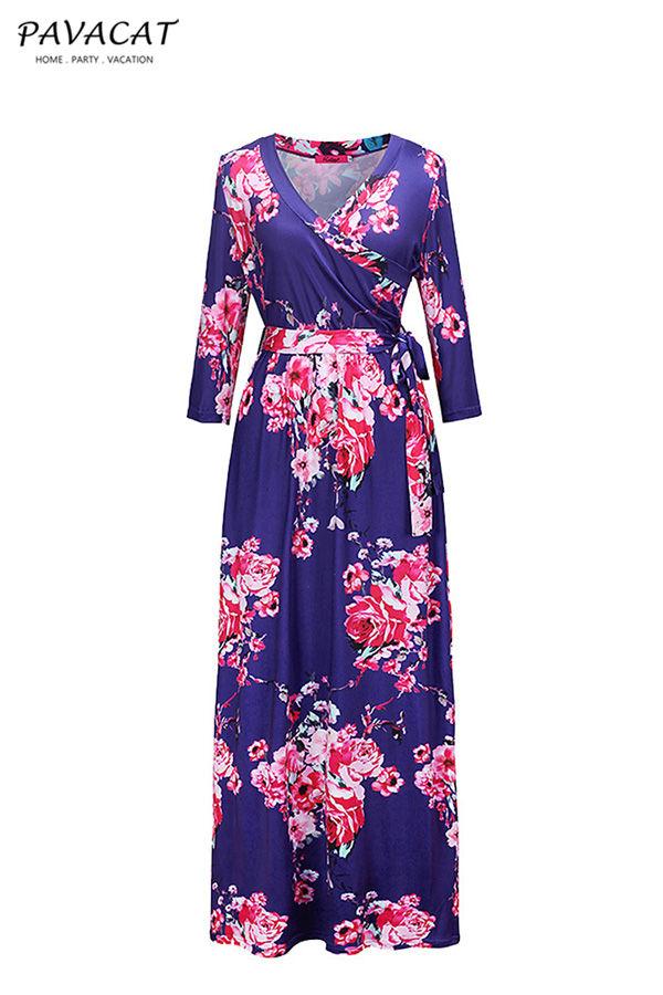 Creamtopmall Floral Half Sleeve Maxi Dress