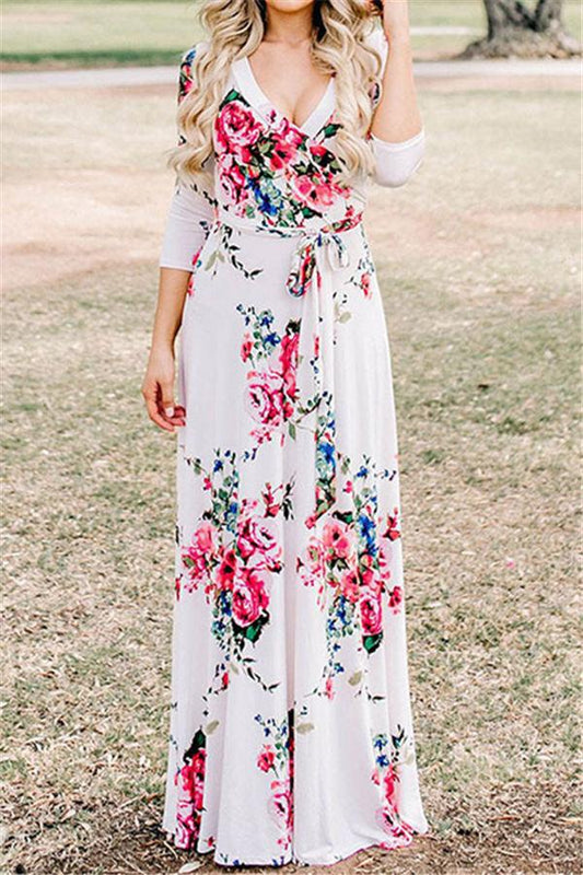 Creamtopmall Floral Half Sleeve Maxi Dress