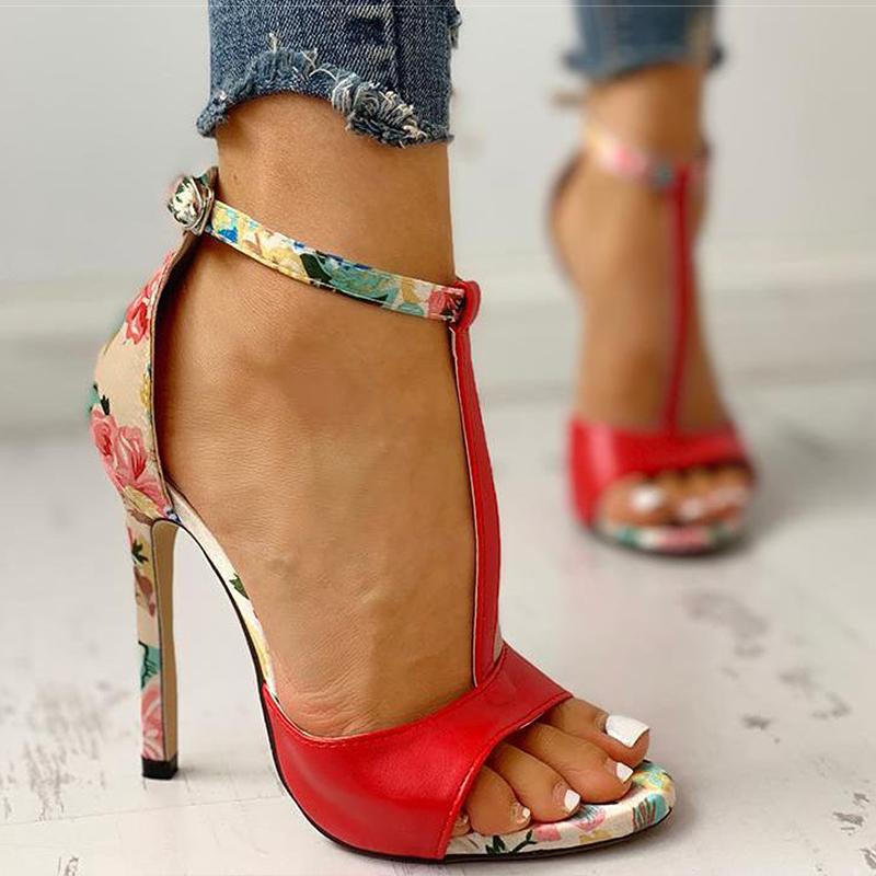 Creamtopmall T-Strap High Heels Peep Toe Sandals