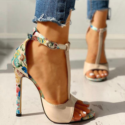 Creamtopmall T-Strap High Heels Peep Toe Sandals