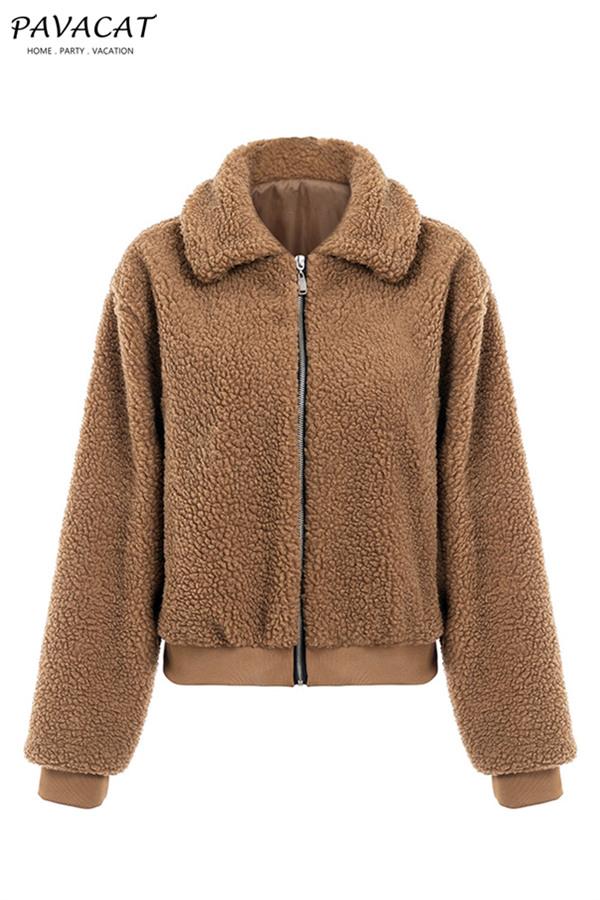 Creamtopmall Teddy Bear Furry Faux Fur Jacket