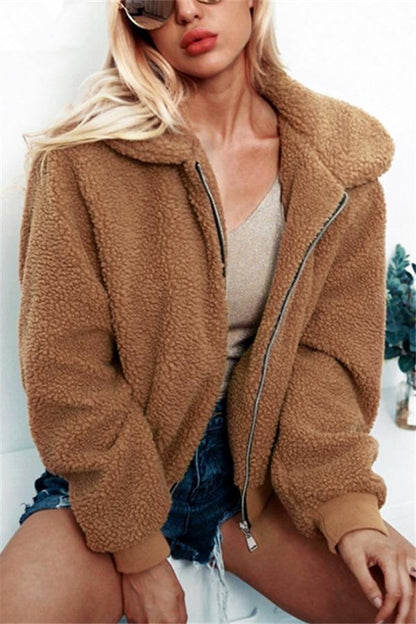 Creamtopmall Teddy Bear Furry Faux Fur Jacket