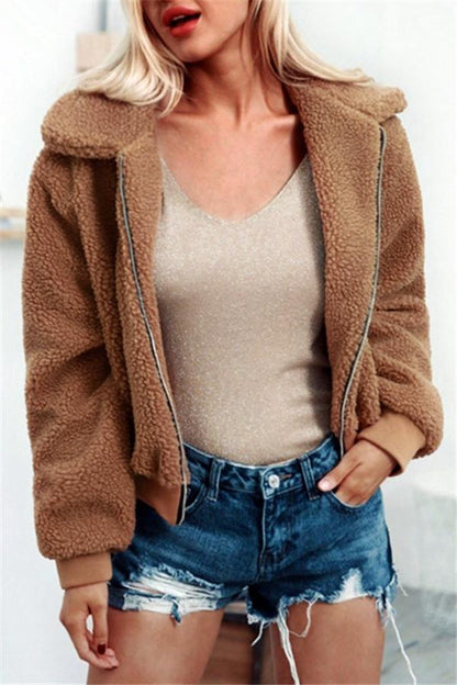 Creamtopmall Teddy Bear Furry Faux Fur Jacket