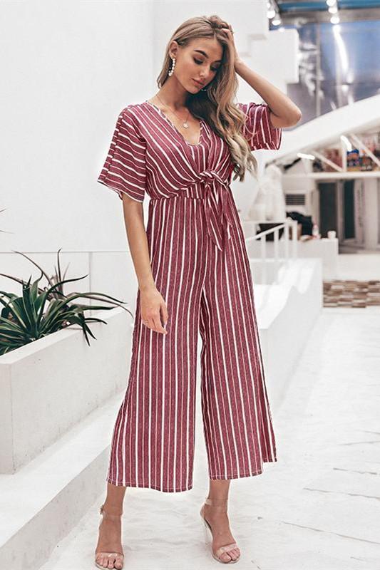 creamtopmall Tell The News Striped Jumpsuit