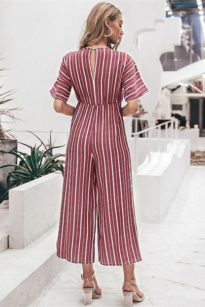 creamtopmall Tell The News Striped Jumpsuit