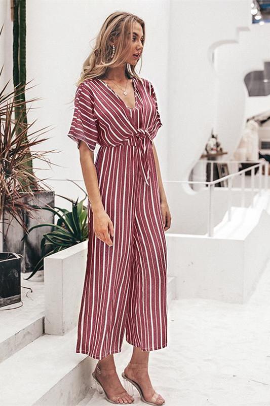 creamtopmall Tell The News Striped Jumpsuit