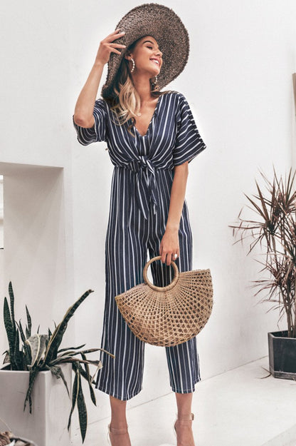 creamtopmall Tell The News Striped Jumpsuit