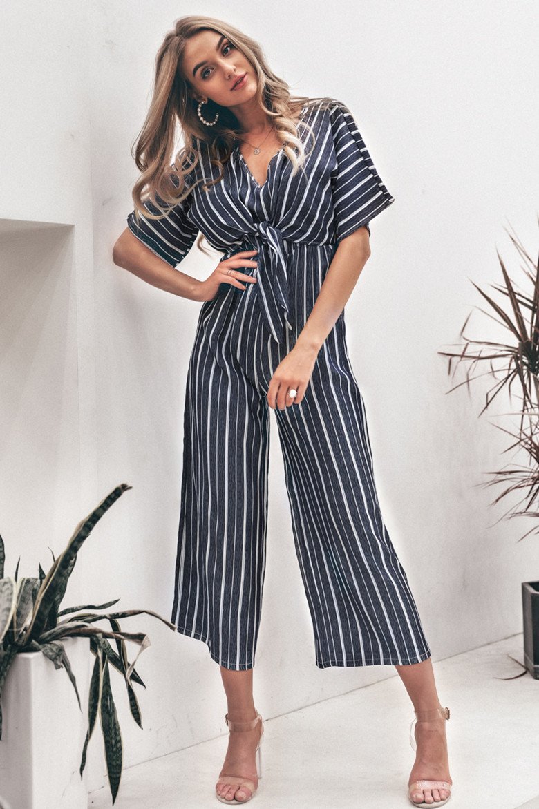 creamtopmall Tell The News Striped Jumpsuit