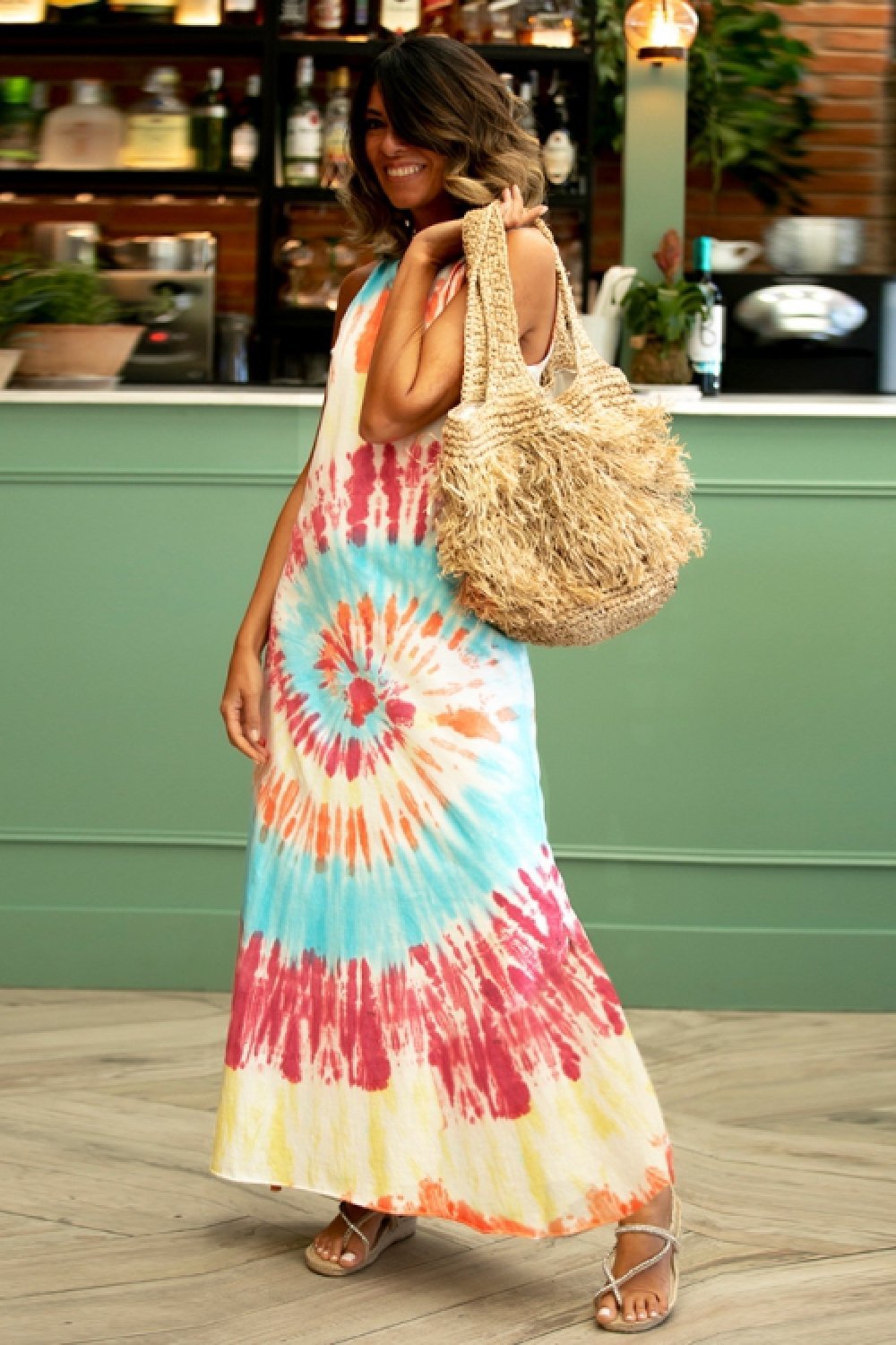 Creamtopmall Tie-dyed Printed Casual Vest Dress