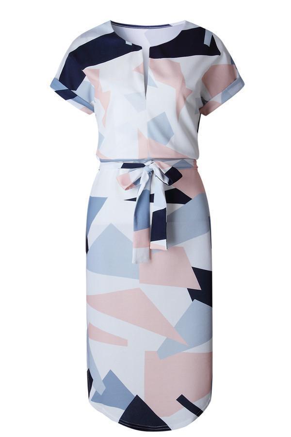 Creamtopmall Tied Printed Cut Out Midi Dress