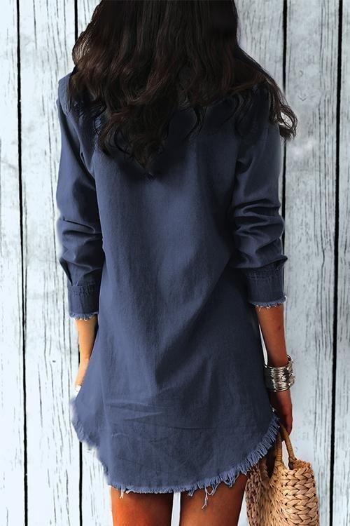 Creamtopmall Torn Edges Buttons Denim Mini Dress