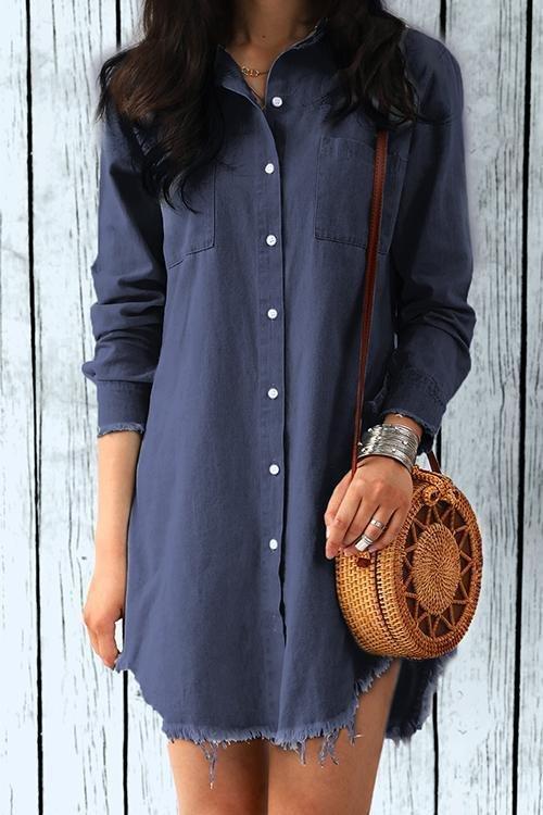 Creamtopmall Torn Edges Buttons Denim Mini Dress