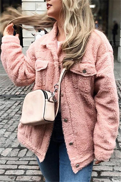 Creamtopmall Trendy Furry Lamb Wool Fur Coat - Pink