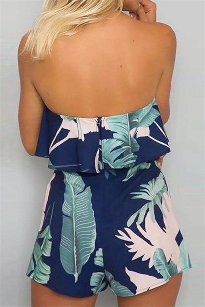 creamtopmall Tropical Leaves Off Shoulder Jumpsuit