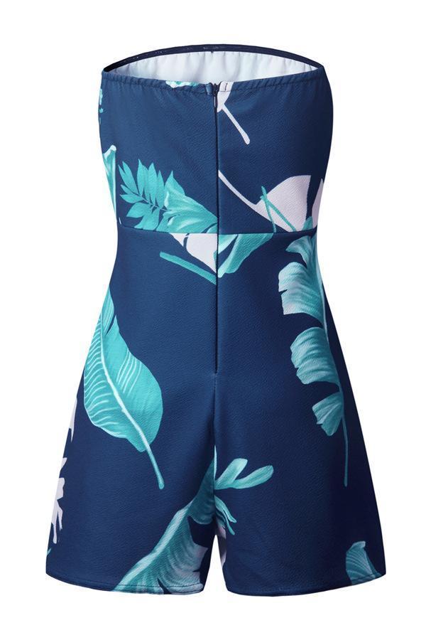 creamtopmall Tropical Leaves Off Shoulder Jumpsuit