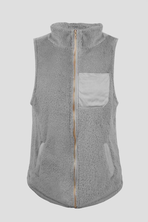 Creamtopmall Turn-down Collar Fluffy Zipper Waistcoat