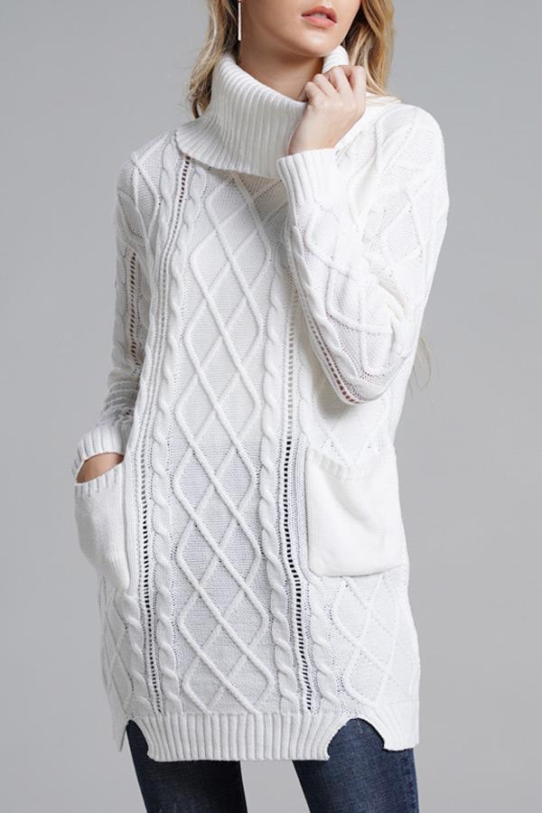 Creamtopmall Turtleneck Long Knitting Split Sweater