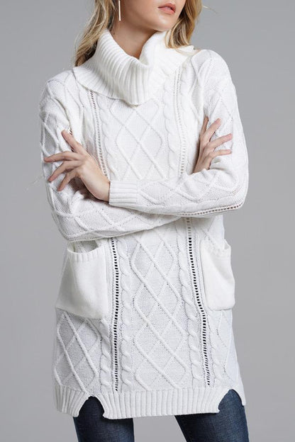 Creamtopmall Turtleneck Long Knitting Split Sweater