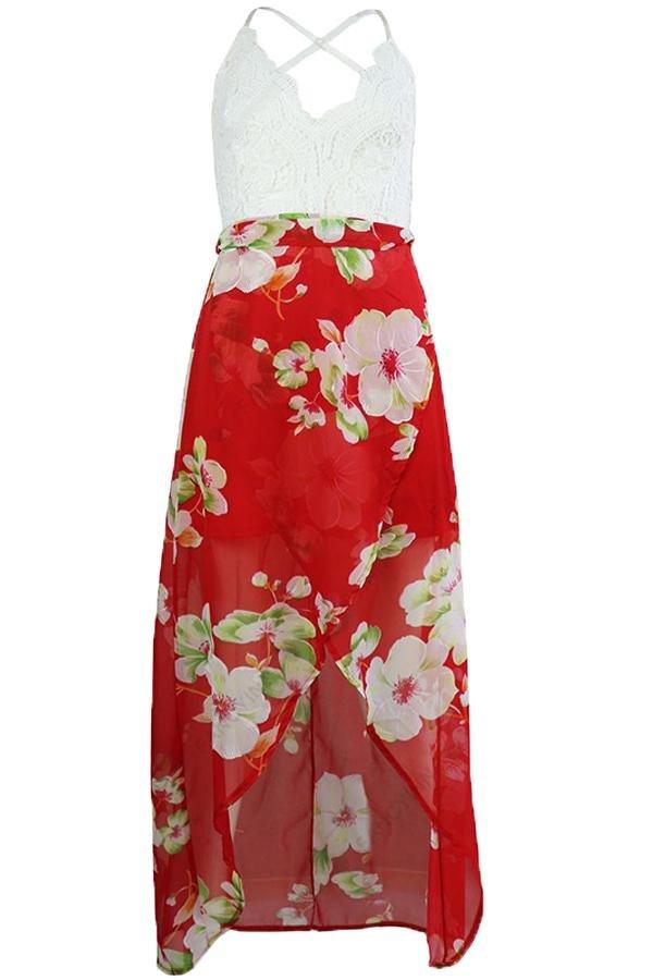 Creamtopmall Ethnic Floral Sleeveless Ruffle Dress